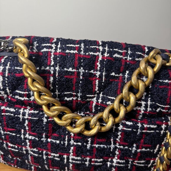 Chanel 19 Large Bag Tweed Navy Red White Multicolor - Picture 9 of 16
